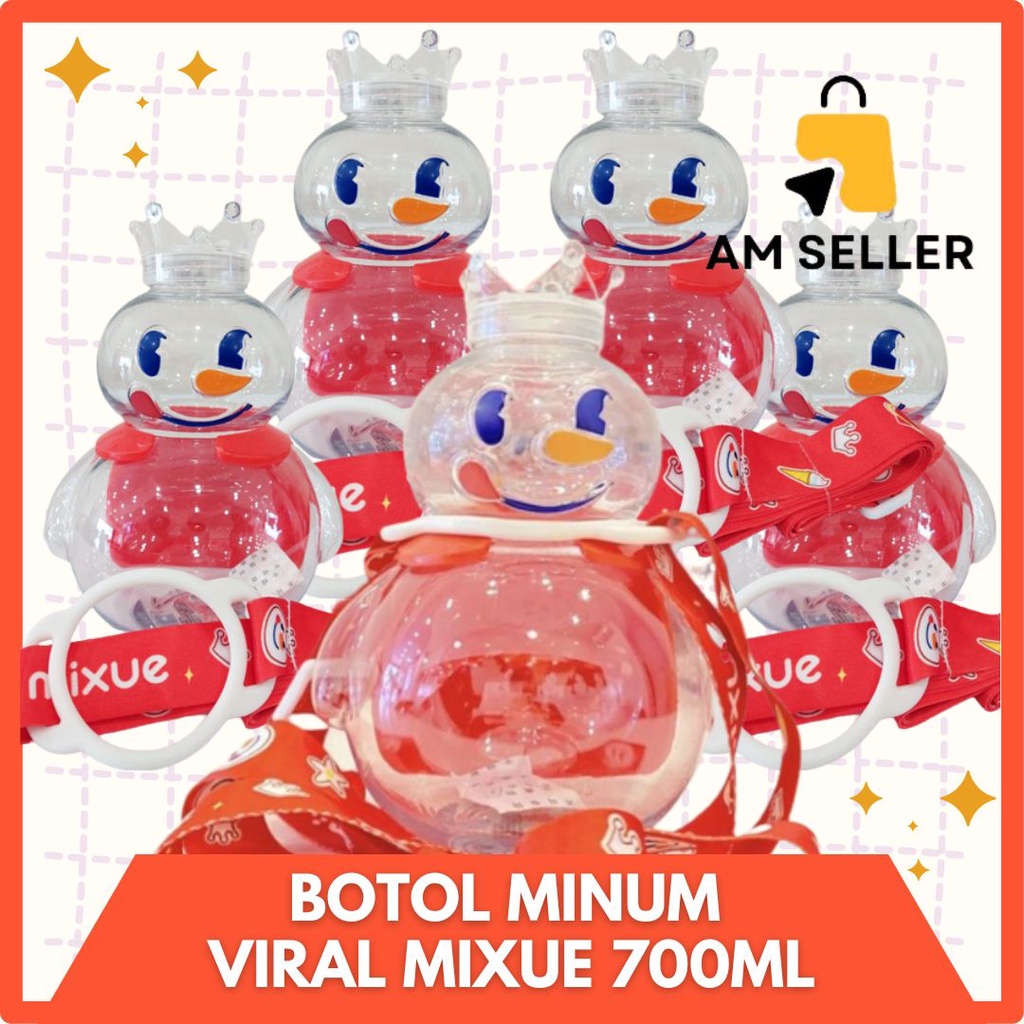 Botol Minum Mixue Sedotan Original Dengan Tali Panjang 700 ML