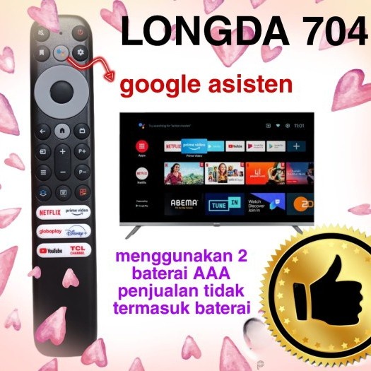 Remote Pengganti Untuk TCL SMART TV ANDROID GOOGLE VOICE LONGDA 704 Kualitas Ori