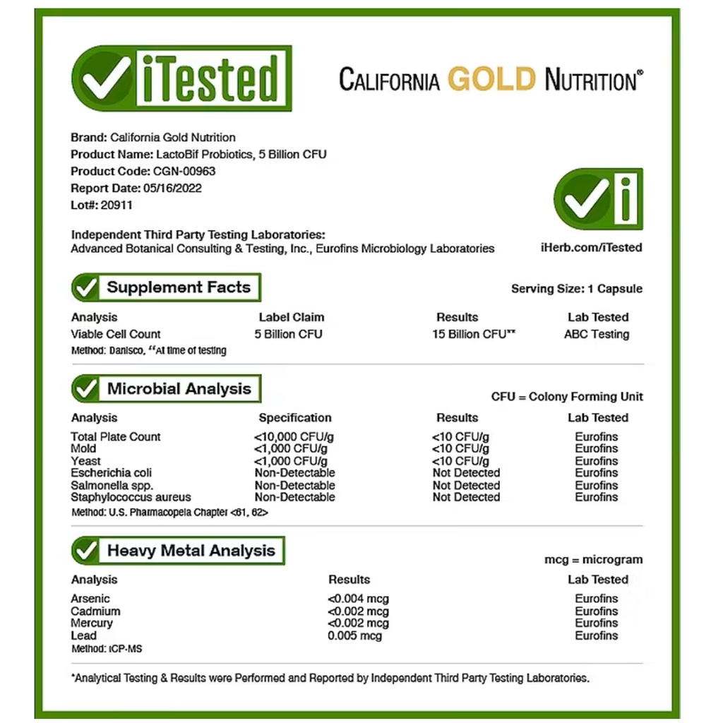 California Gold Nutrition LactoBif 5 Probiotics PROBIOTIK 60 caps Veg Made In USA Probiotik anak dan dewasa