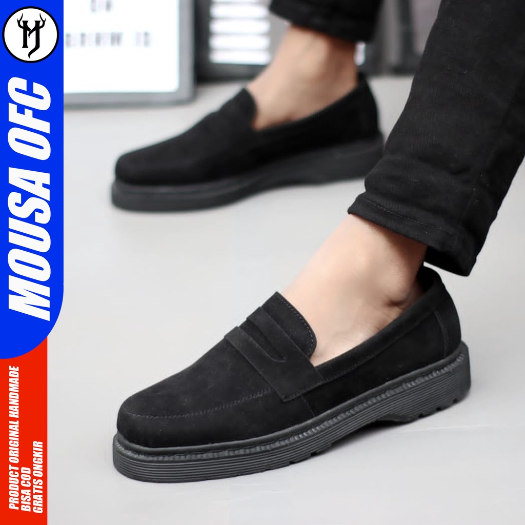 Sepatu Loafers Docmart Pantofel Formal Pria Hitam Mousa Baiki