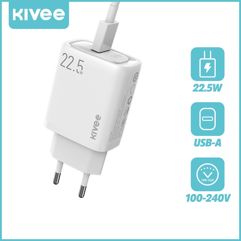 Wall Charger KIVEE QC3.0 + PD 22.5W Fast Charger DC 5V 4.5A