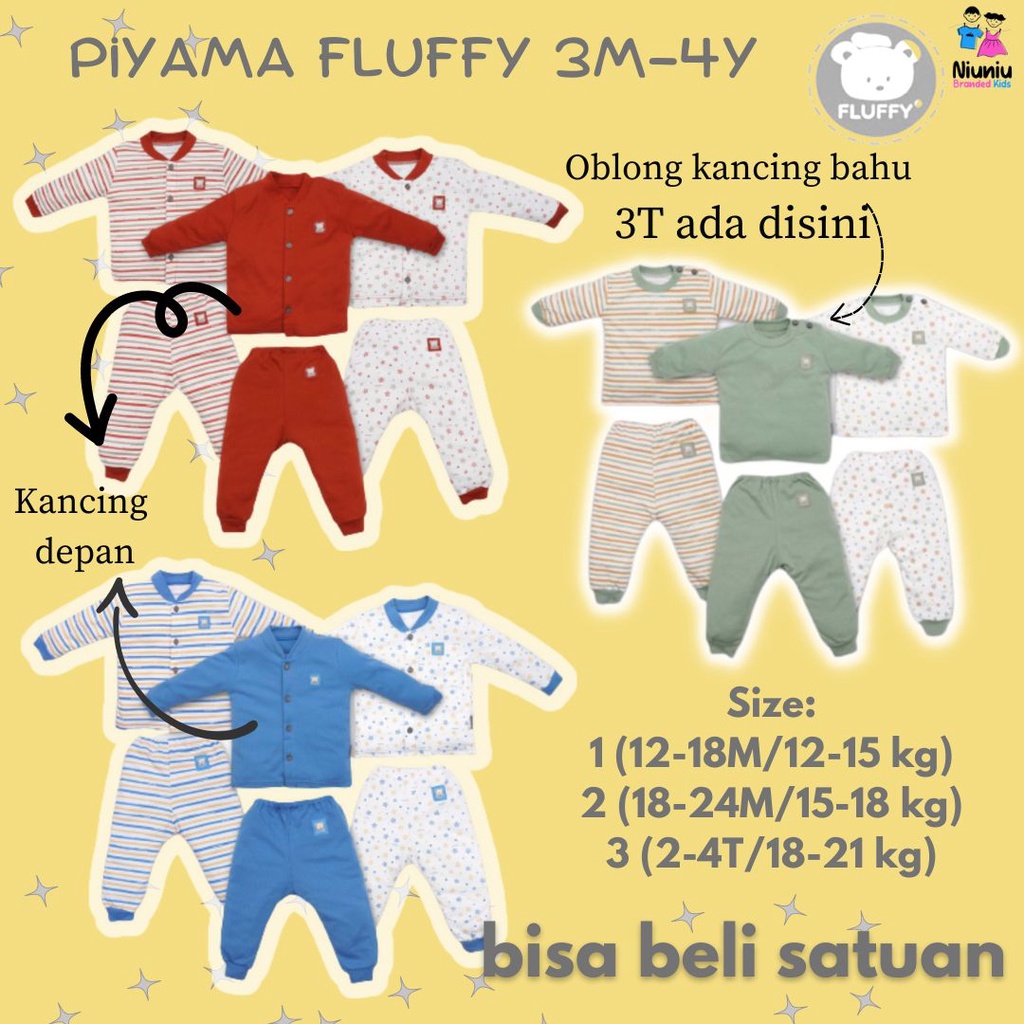 Piyama Baju Tidur Setelan Oneset Atasan Bawahan Fluffy Baju Bayi Anak Kids Laki laki Perempuan Cowok