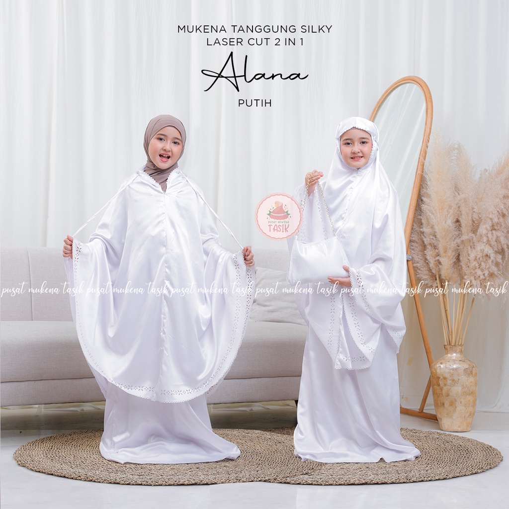 PUSAT MUKENA TASIK - MUKENA ANAK TANGGUNG SILKY LASER 2IN1 ALANA