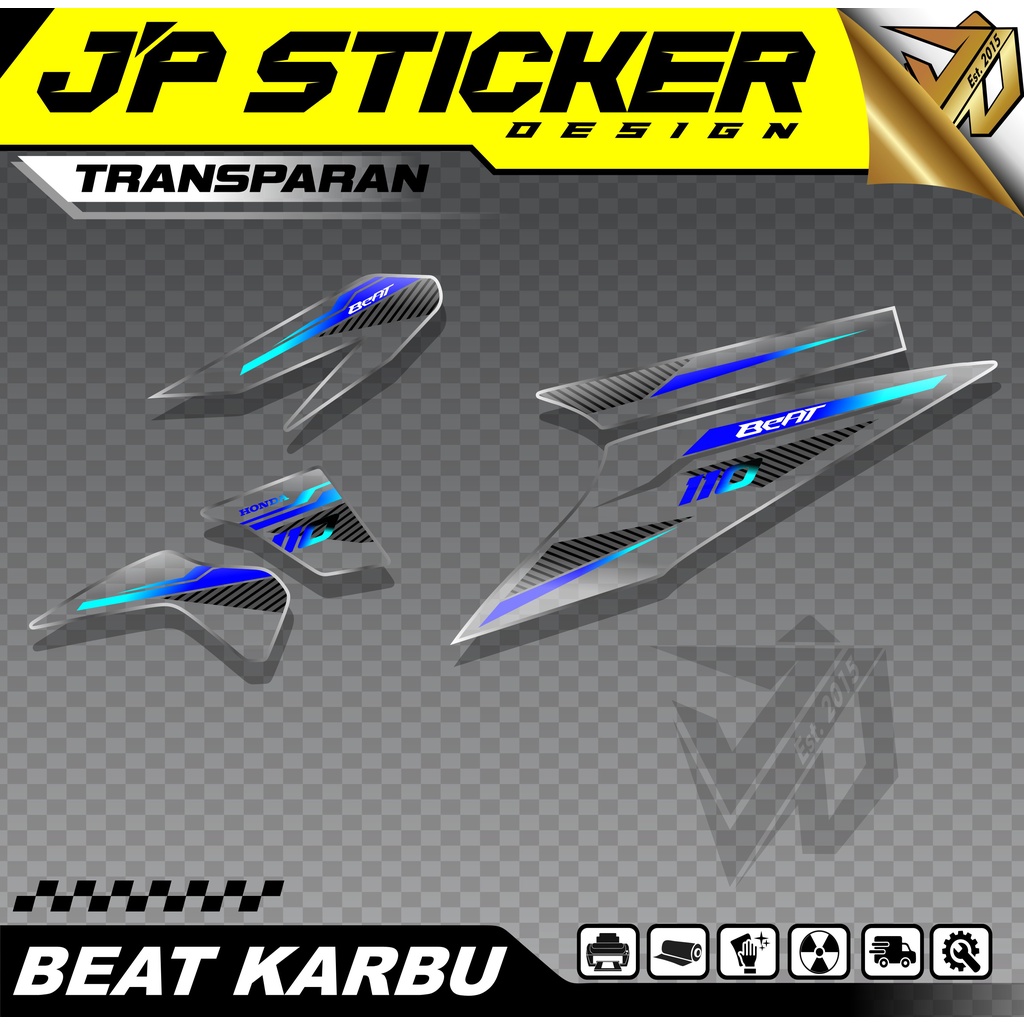 Stiker Striping Beat Karbu Transparan - Sticker Skotlet Aksesoris Pelindung Body Motor Honda Beat Karbu Simple Keren JP-2