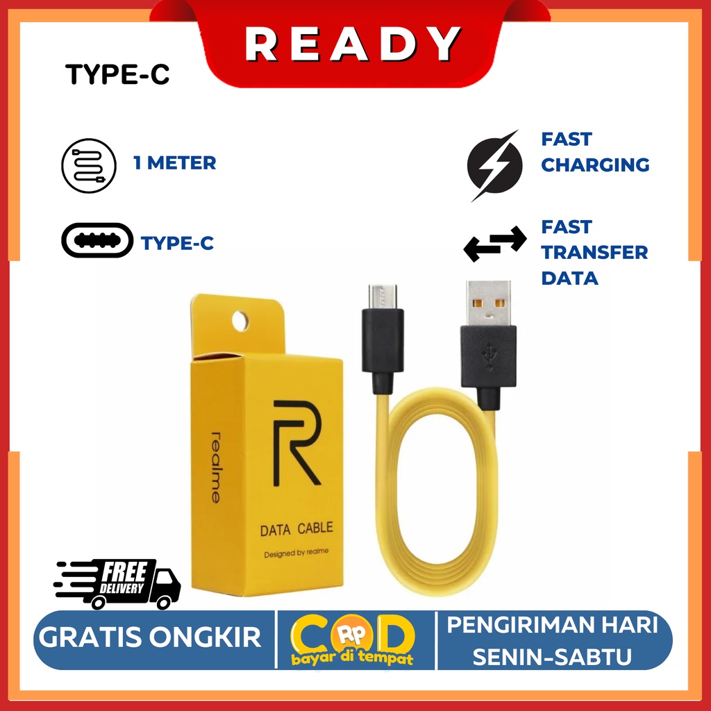 Kabel Data Micro dan Type C Realme Fast Charging 2.4A Realme 6 Realme 6pro