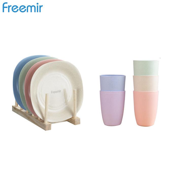 Freemir piring makan oval set + gelas cangkir wheatstraw