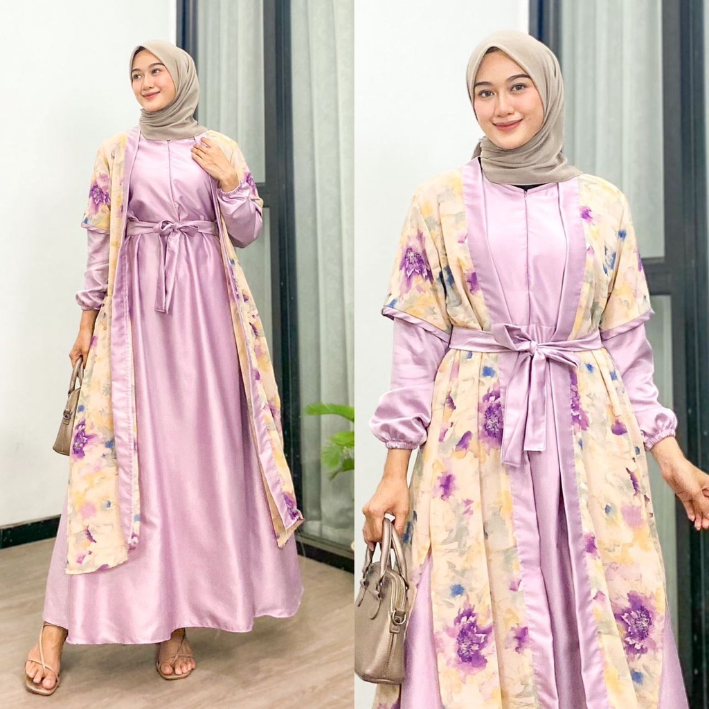 Gamis Terbaru 2023 Lebaran Wanita // Gamis Wanita Remaja Dewasa Matt Silk Premium Import Mix Outer Babydoll // Gamis Polos Mix Outer Bunga ELEGAN MEWAH SOFT PRINT HIGH QUALITY / GAMIS KONDANGAN PESTA KEKINIAN / Gamis Murah real pick Dress Busana Muslimah