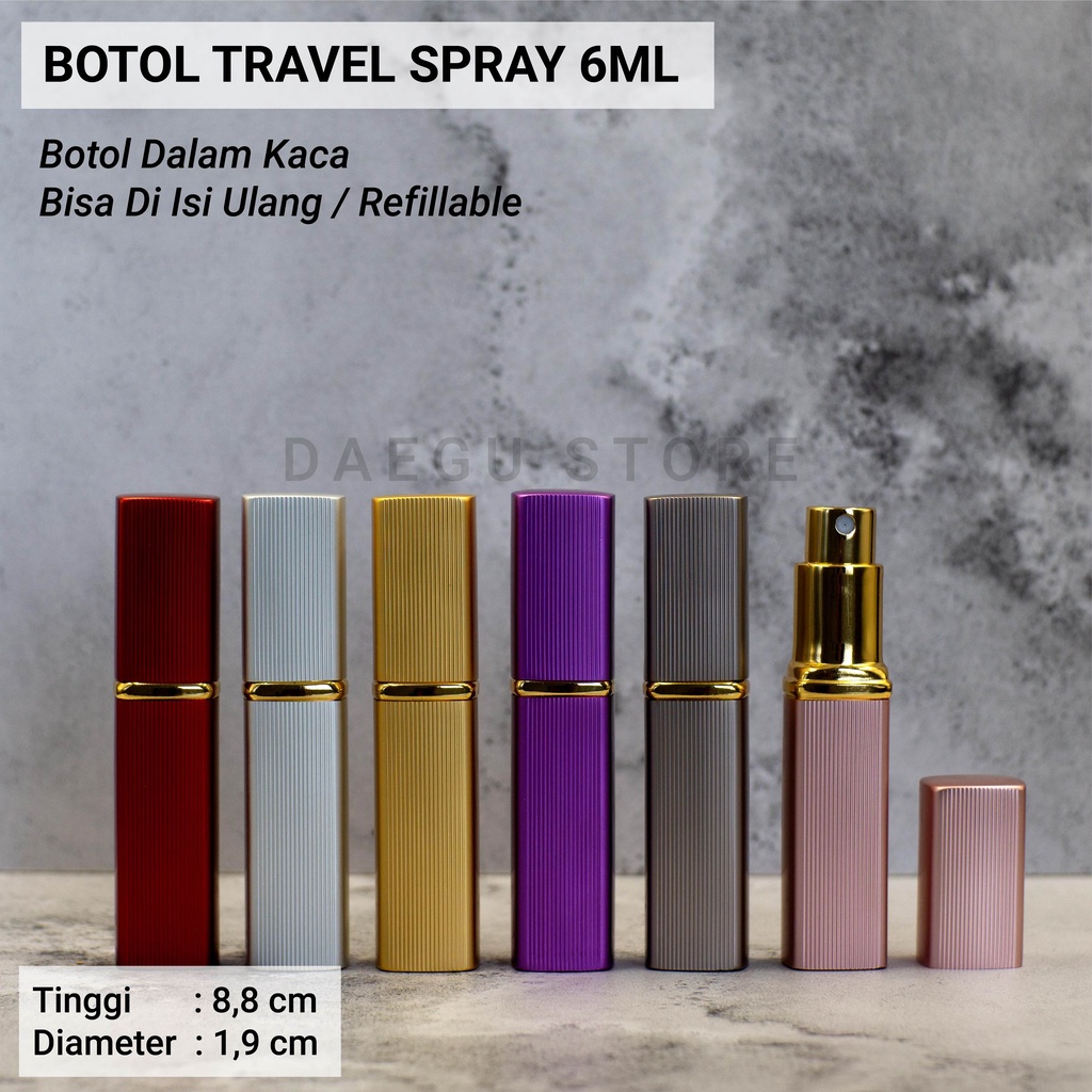 Travel Size Spray 6ml Botol Parfum Kaca Mini Casing Metal Refillable