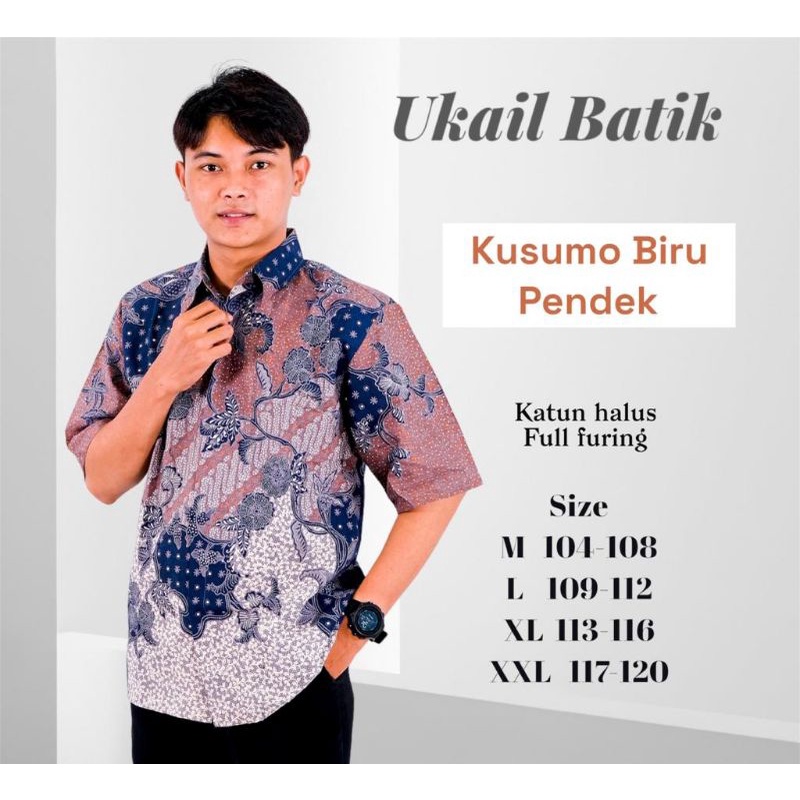 Kemeja Batik Pria Lengan Panjang Premium Lapis Furing Motif Kusumo Biru Bahan Katun