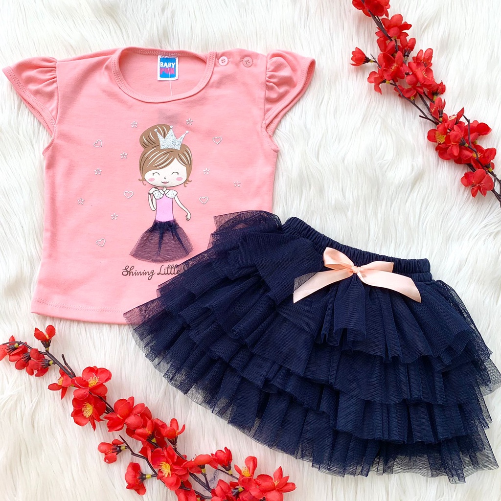 Baju setelan kaos rok lucu gambar murah bayi anak cewek perempuan ootd pergi jalan -von, fla