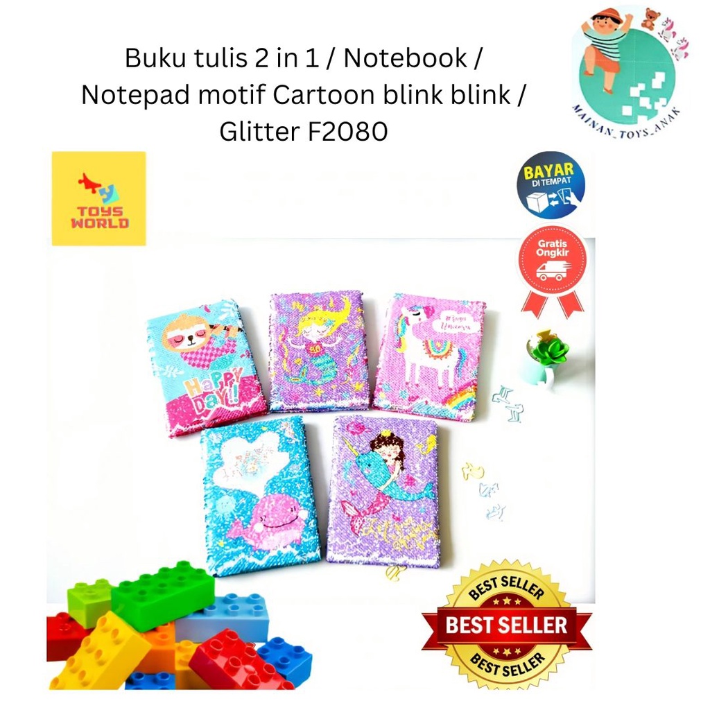 

Buku tulis 2 in 1 / Notebook / Notepad motif Cartoon blink blink / Glitter F2080