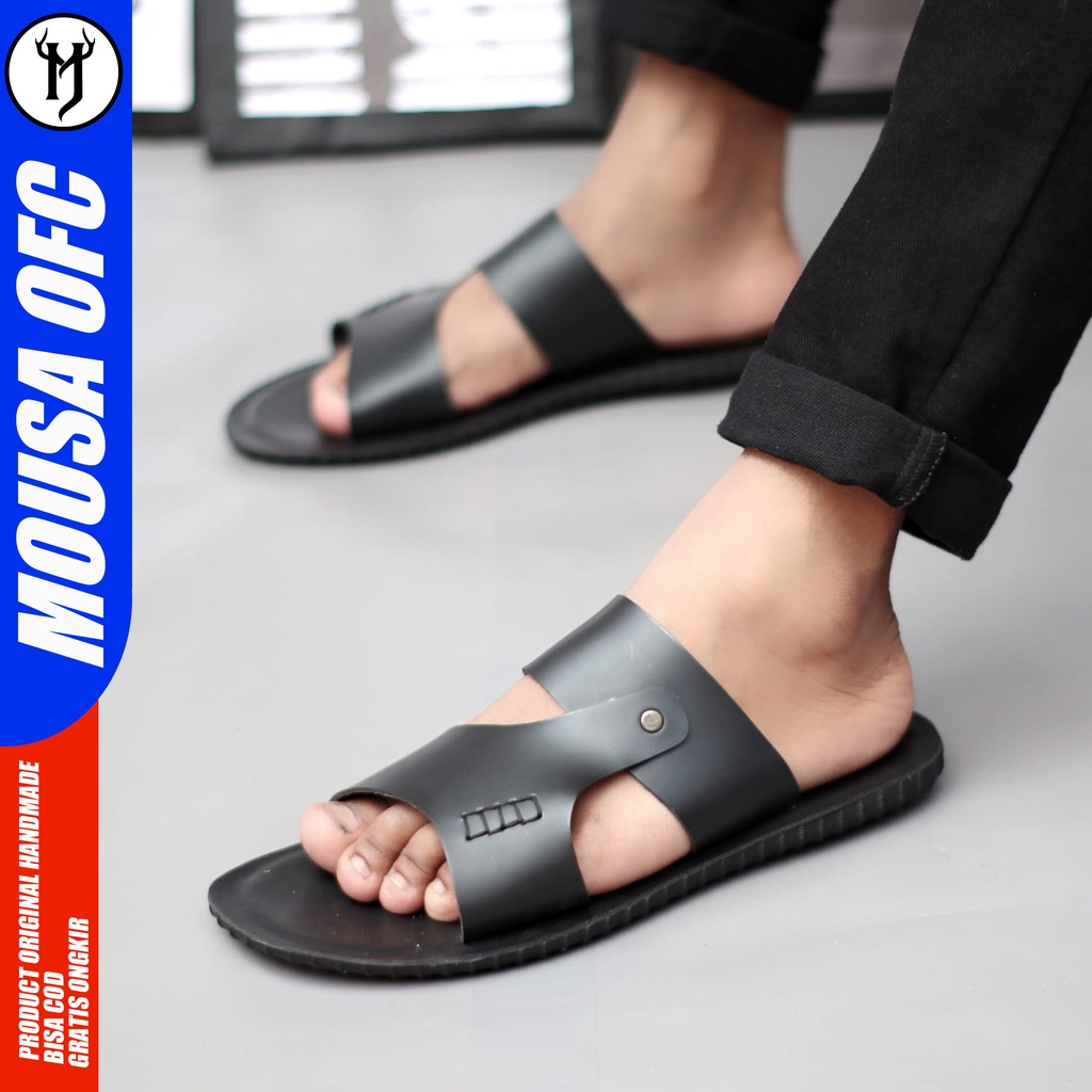 Sandal Slide Slip On Pria Kulit Syntetic Mousa Mag