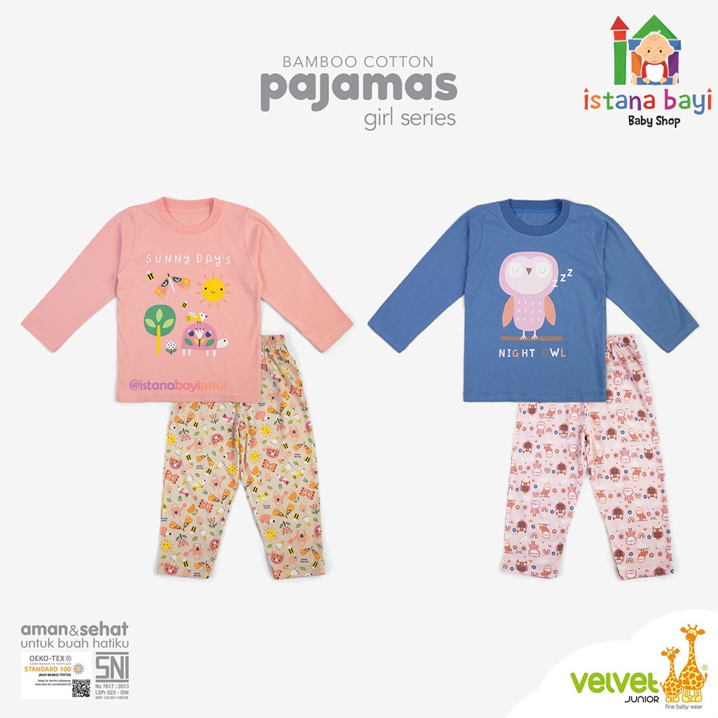 Velvet Junior Bamboo Cotton Pajamas- Boy &amp; Girl Series 1 pack isi 1 setel