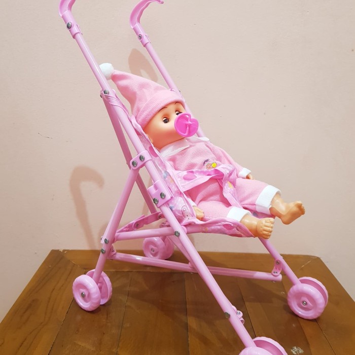 Mainan Dorongan Bayi Menangis - Mainan Stroller Diringan Bayi