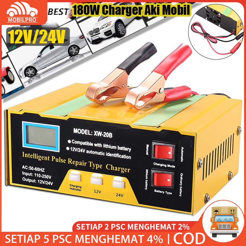 Charger Aki Mobil Lead Acid Smart Battery Charger 12V/24V 6-105AH - MF-2B