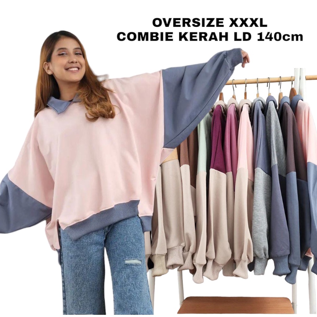 NTR OVERSIZE XXXL COLAR BATWING COMBIE | SWEATER KERAH WANITA KOMBINASI NTR