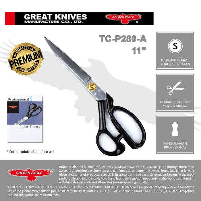 

Scissor Gunting Potong Bahan Kain Professional Golden Eagle 11 Inch Tc-P280-A