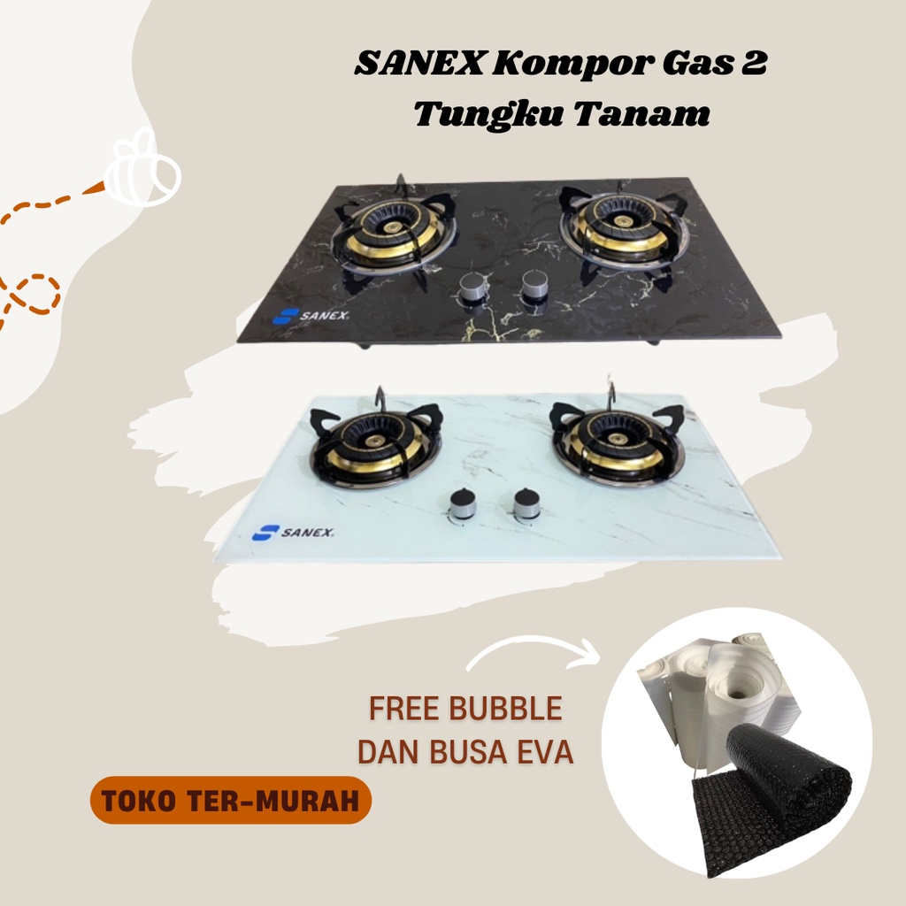 Kompor gas Tanam Sanex 2 Tungku Terbaruu Warna Hitam (SN-KT201K1) dan Warna Putih (SN-KT201K2) NEWW