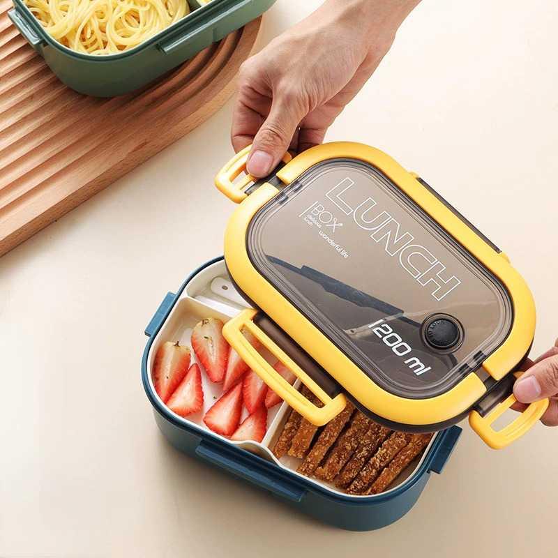 Kotak Makan Bento Lunch Box Double Layer 1200ml - HF225 - Blue/Yellow