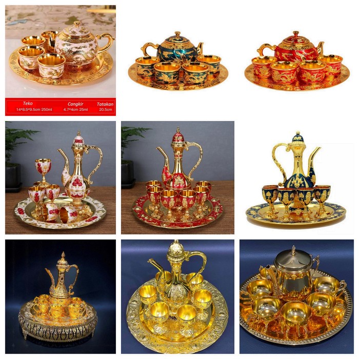 Minum Teko Arab Aladin Set 7Pcs Gold (High Stand)