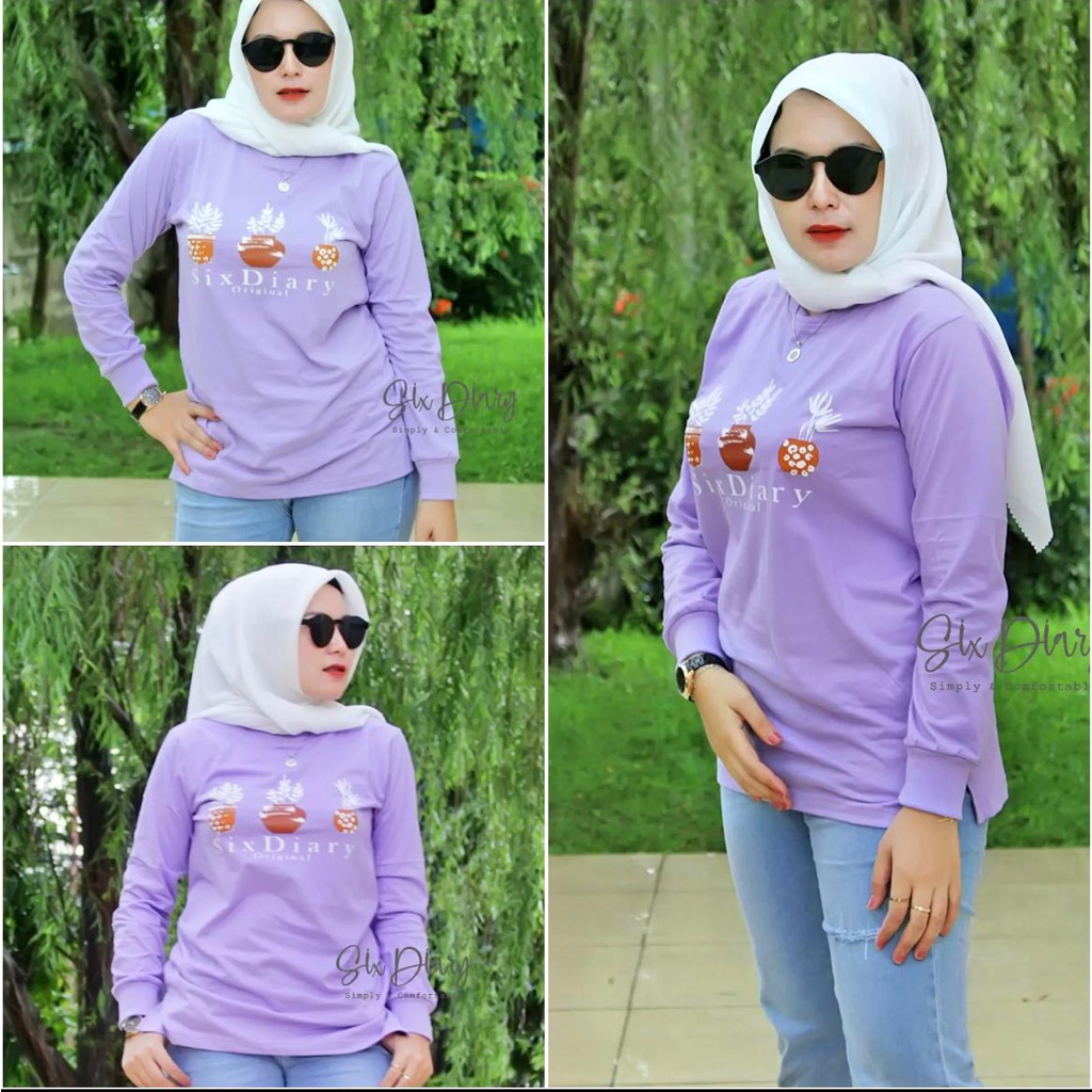 Baju Wanita Fashion wanita Kaos Wanita Atasan Wanita/KAOS SIX DIARY/Kaos Lengan Panjang Wanita MOTIF