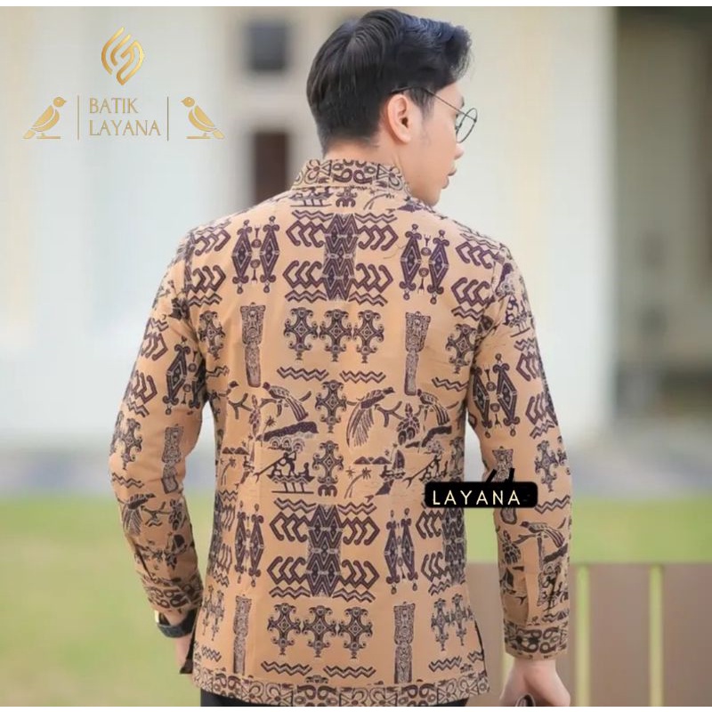 Kemeja Batik Layana Motif Asmat Cream Slimfit Premium Baju Formal Nonformal