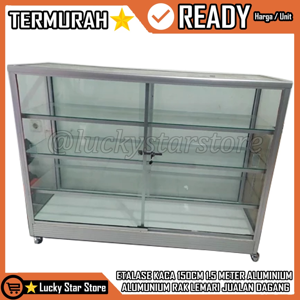 Etalase Kaca Alumunium Lemari Rak Aluminium Almunium Alminium Almari 1,2m Dagang Stall Roda Kios Jua