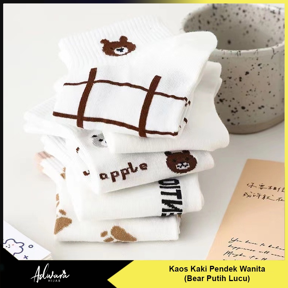 Kaos Kaki Pendek Wanita Semata Kaki Motif Bear Putih Gaya Fashion Korea