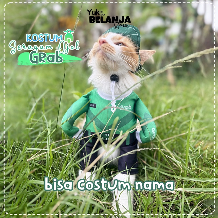 Baju Kucing Bahan Poliester Kostum Ojek Online GRAB Series Terlucu Baju Kucing anjing kelinci Lucu murah Size S-XL / Yuk Belanja Gaes!