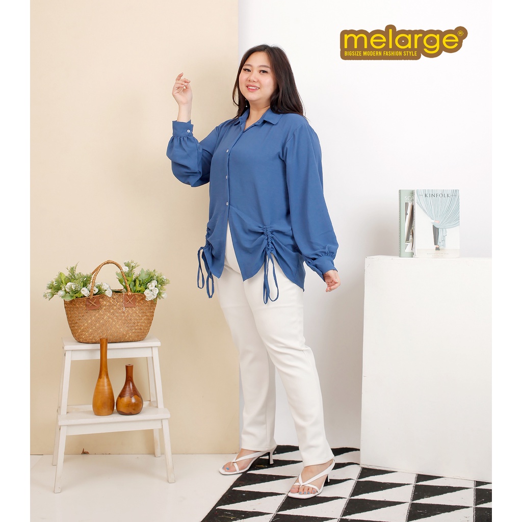 MELARGE - Kemeja Crinkle Rana Polos Wanita Jumbo Ukuran Bigsize Ariflow Premium xl 2xl 3xl 4xl 5xl 6xl