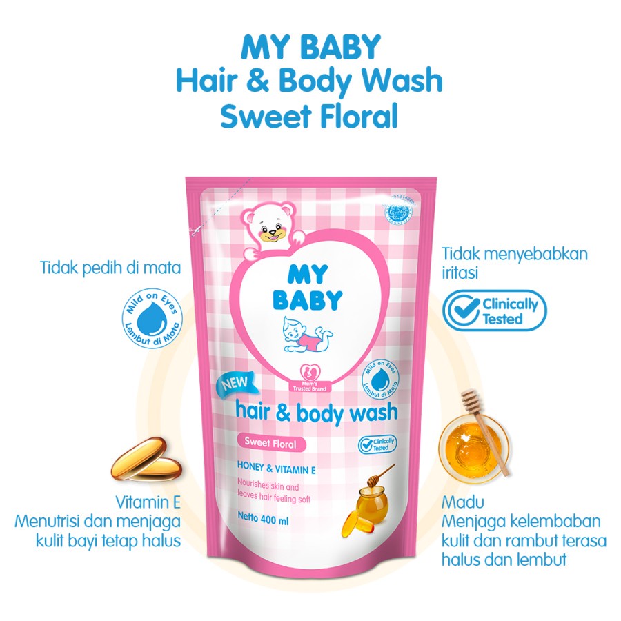 MY BABY Hair &amp; Body Wash Sweet Floral Honey &amp; Vitamin E Refill