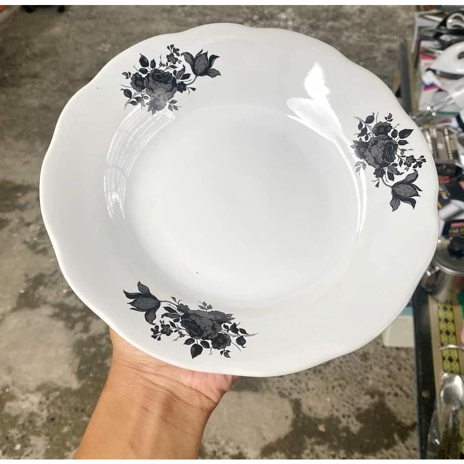Piring rose hitam piring motif bunga hitam piring 8 inci jadul 1 LUSIN piring bunga merah piring mak