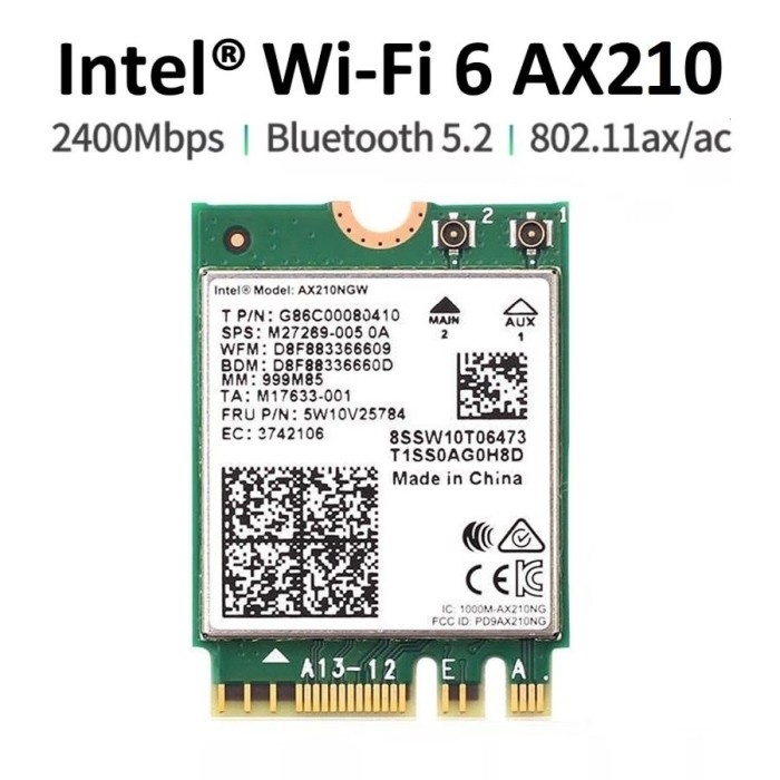 Intel WiFi 6E AX210 Wireless Card Bluetooth 5 AX M.2 NGFF AX210NGW