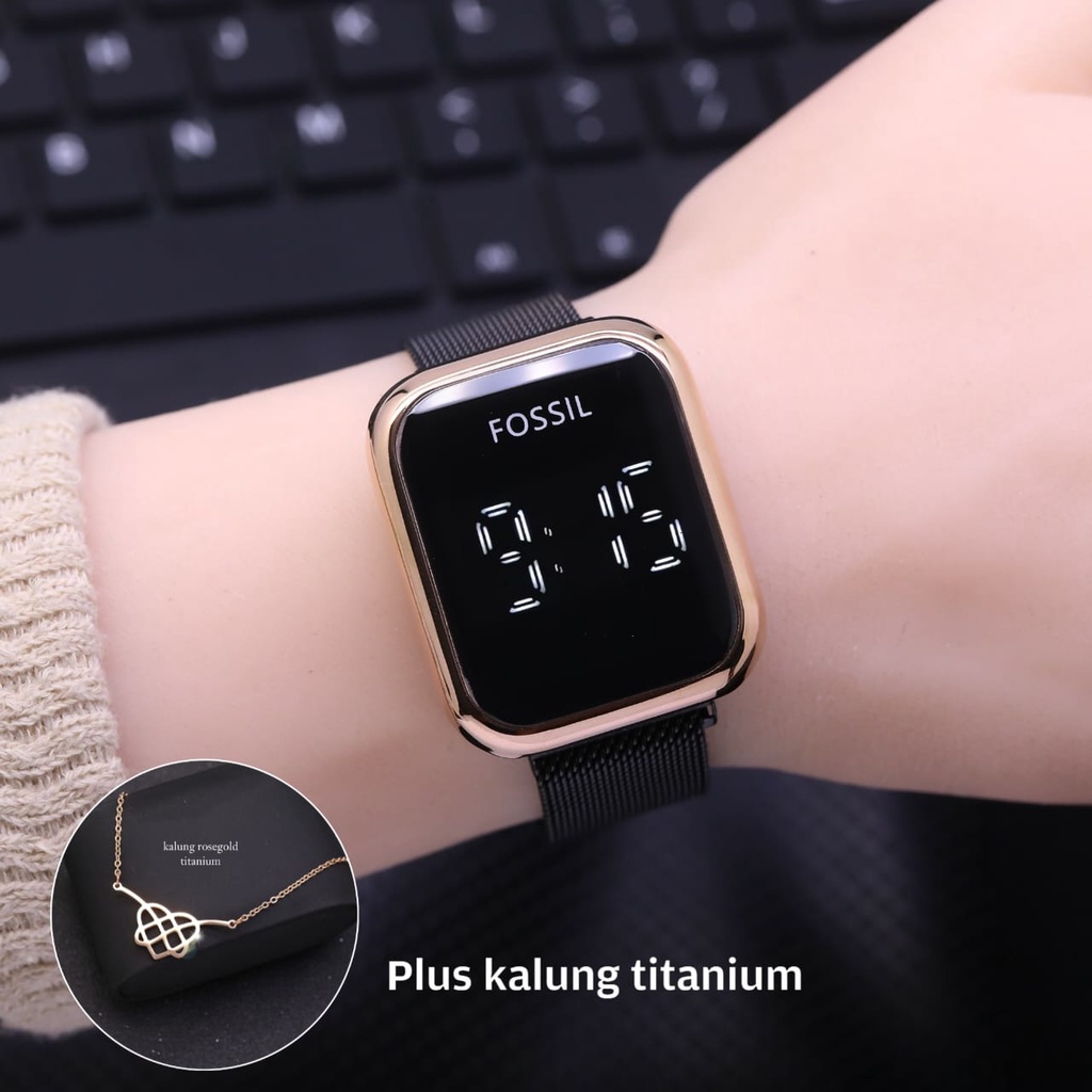 BEST SELLER JAM TANGAN WANITA FS DIGITAL FM100 TALI RANTAI PASIR BODY KOTAKI DM 3.2CM FREE KALUNG BOX &amp; BATERAI || JAM TANGAN FASHION WANITA JAM TANGAN CEWEK MURAH