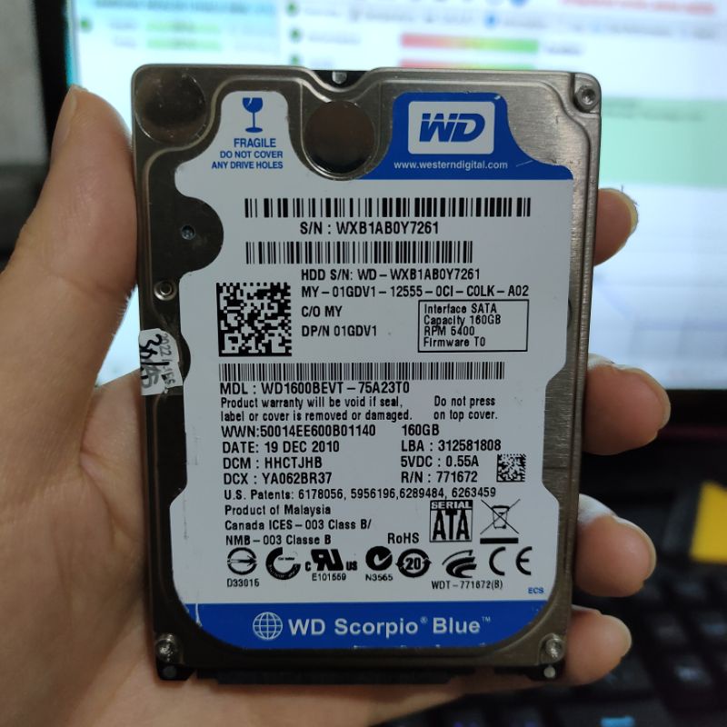 Harddisk Laptop 2.5 WD Blue 160GB Sata Murah | HDD 160 gb 2,5 inch Sentinel 100%