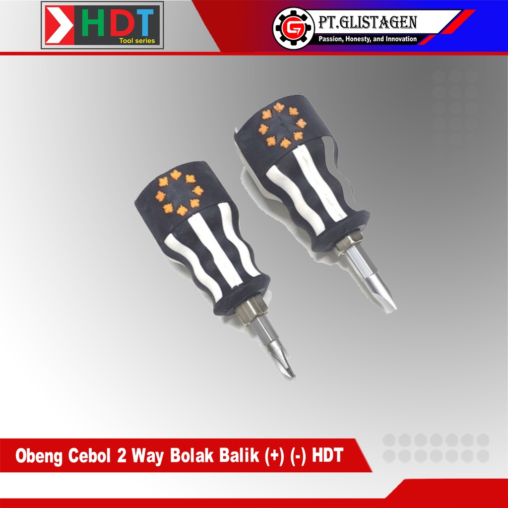 HDT Obeng Cebol Bolak Balik Plus Minus Mini Stubby Screwdriver 2 Way