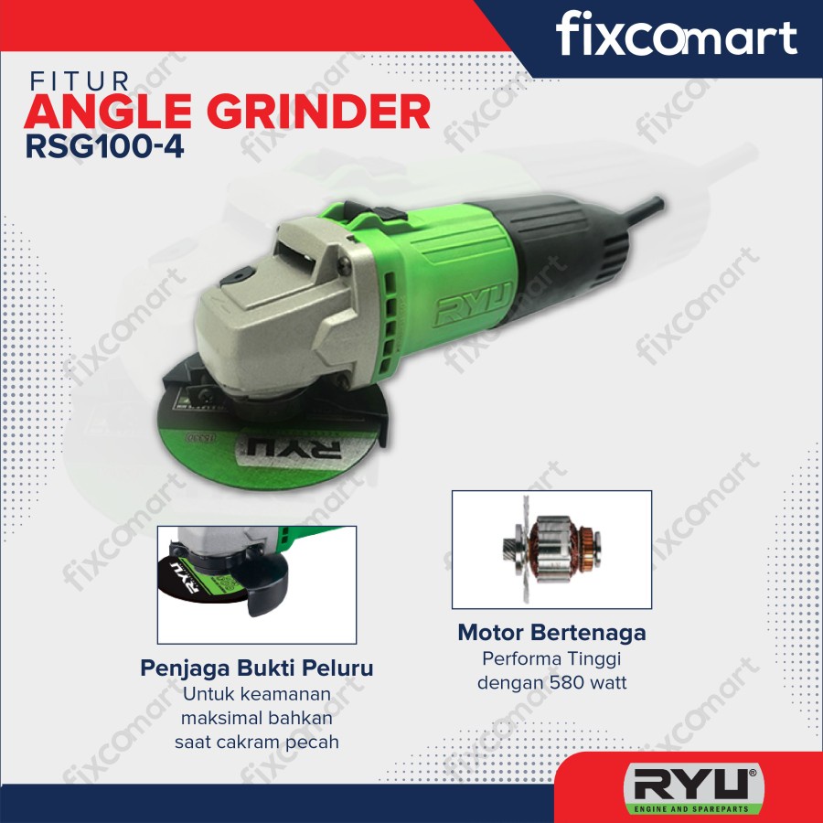 Ryu Angle Grinder / Mesin Gurinda Tangan 4 Inch Rsg 100-4 580 W