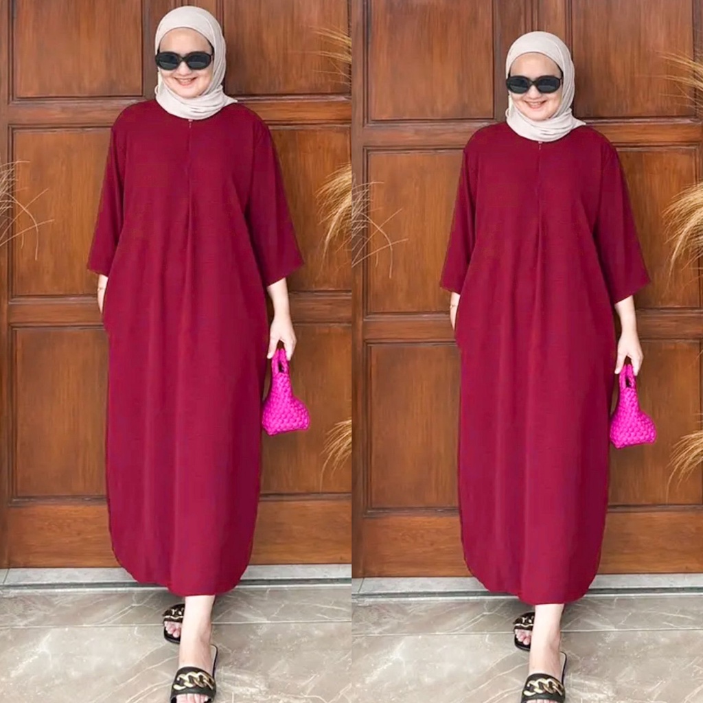 Lenora dress panjang gamis midi maxi wanita muslim airflow crincle DEODORA btcsolo