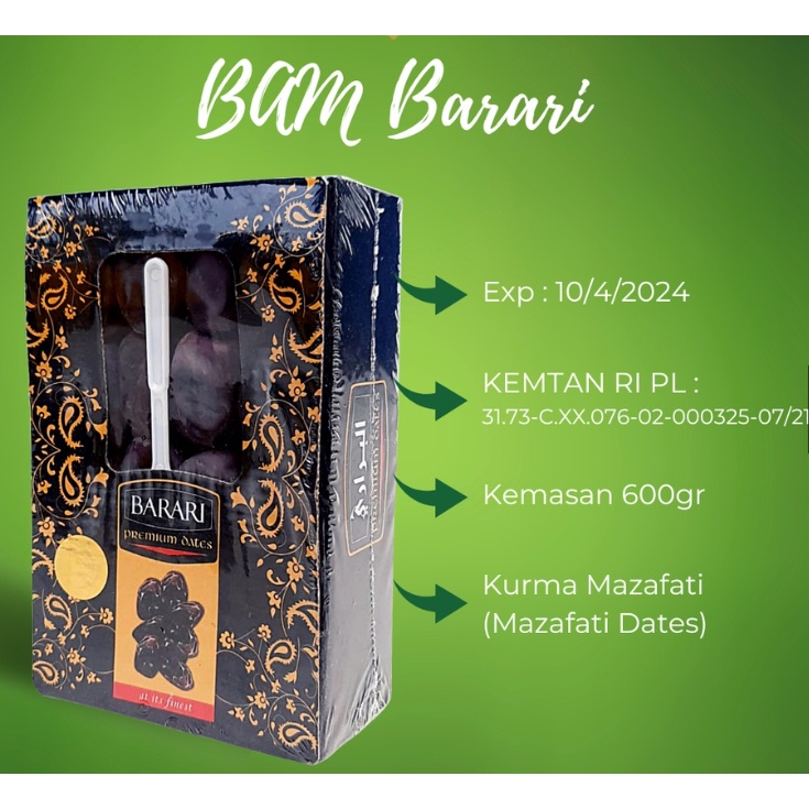 

Kurma Bam Barari Premium 600gr l Korma Anggur Iran Mazafati Dates