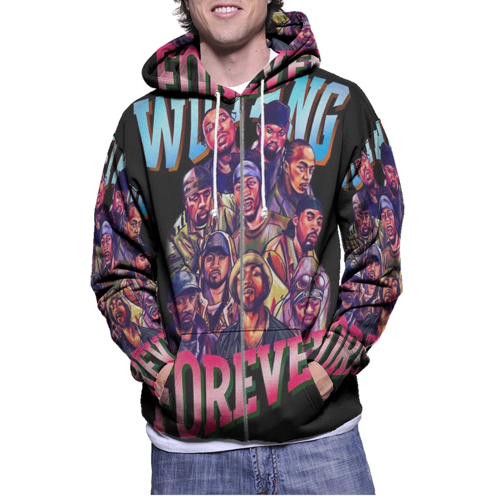 Jaket Hoodie Wutang Forever Wu-Tang Clan Rap Hip Hop Hoodie Ritsleting Fullprint Bahan Jersey Casual