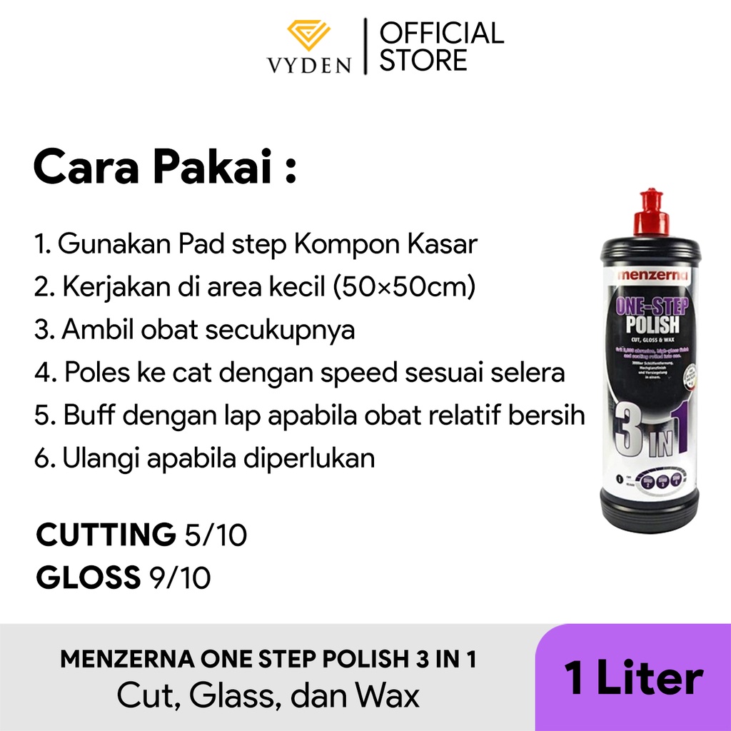 MENZERNA One Step Polish 3 In 1 All In One 1000ml Kompon Polish Sealant Kasar Halus MURAH