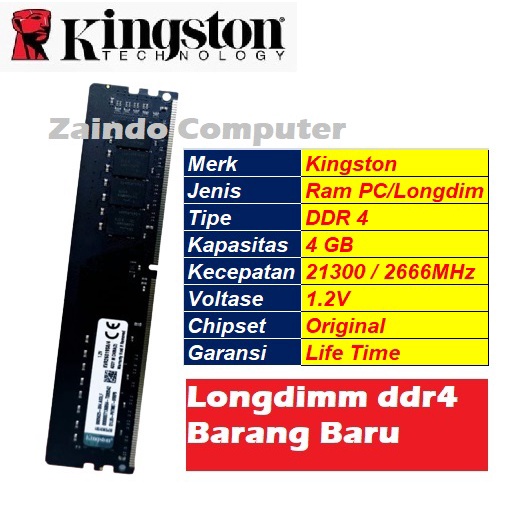 KINGSTON LONGDIMM DDR4 4GB PC 21300/2666 MHz 1.2V - MEMORY PC DDR4 4GB KINGSTON