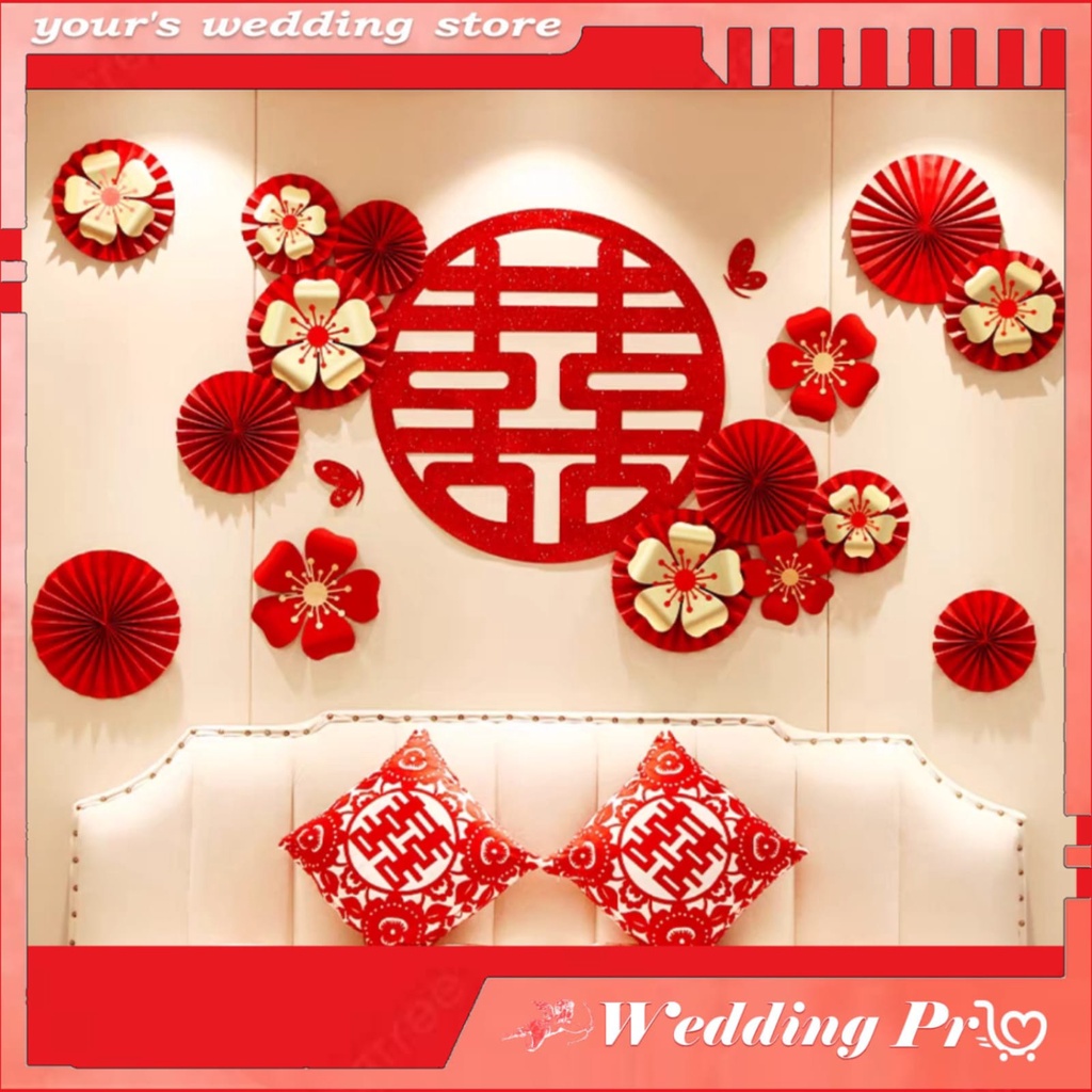 SET Dekorasi Wedding / Tempelan / Sticker Xi Sanjit / Dekor Kamar Wedding / Dekorasi Suang Xi / Deko