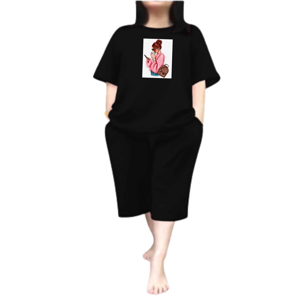 Baju Setelan Wanita Dewasa Jumbo Ld 115 Cm One Set Wanita Kaos dan Celana Pendek Oversize 3/4 Baju Setelan Cewek Dewasa Terbaru 2023 Kekinian Stelan Wanita  Dewasa Viral Set kopi hp