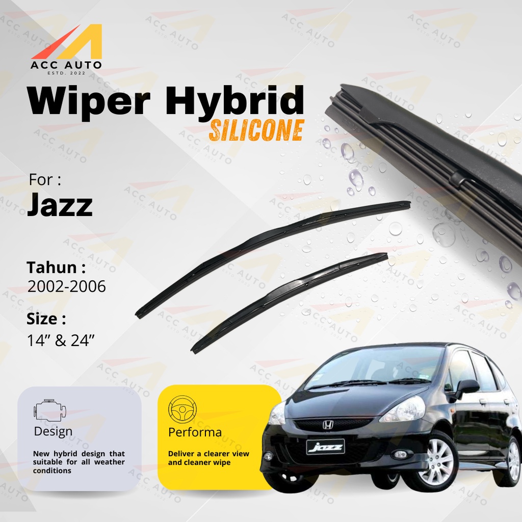 Wiper Frameless Mobil Honda Jazz Karet Kaca Silicon Hybrid / Kipas Kaca Model OEM