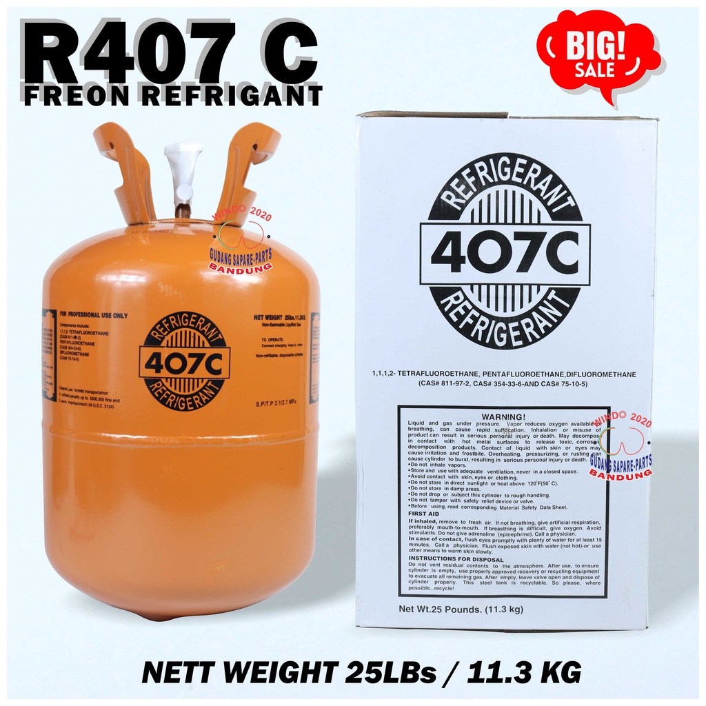 REFRIGANT  R407 C TABUNG DAN ISI 11.3 KG | PREON ORIGINAL SEGEL | FREON AC R 407 C