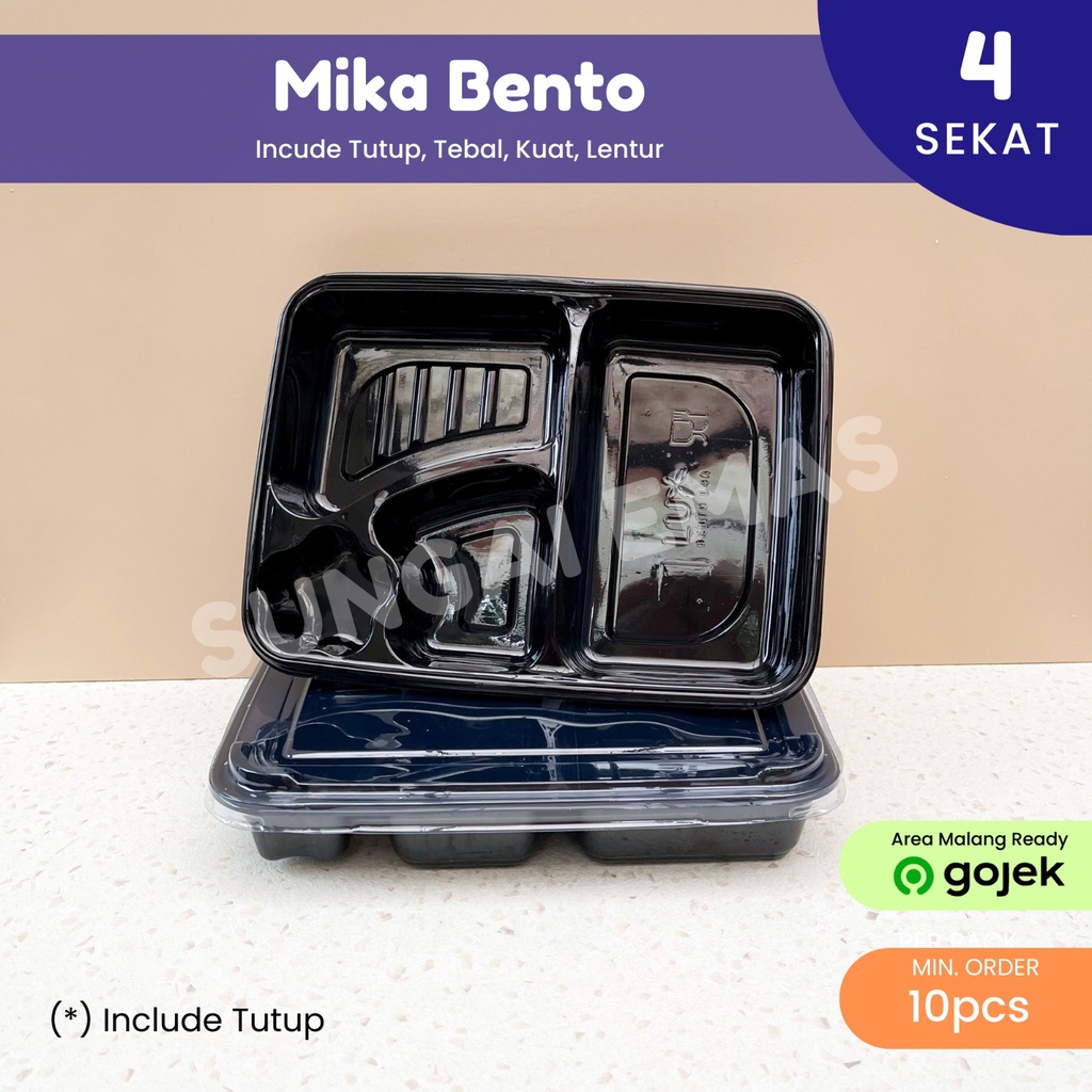 Mika Bento Sekat 4 LUX / Tray Bento Sekat 4 / Mika Bento Hitam / Mika Bento LUX
