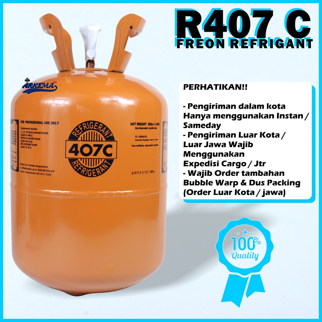 REFRIGANT R407 C TABUNG DAN ISI 11.3 KG | PREON ORIGINAL SEGEL | FREON  R 407 C AC - ARKEMA