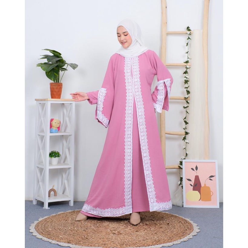 corla abaya crinkle renda premium polos elegan dress muslim kekinian