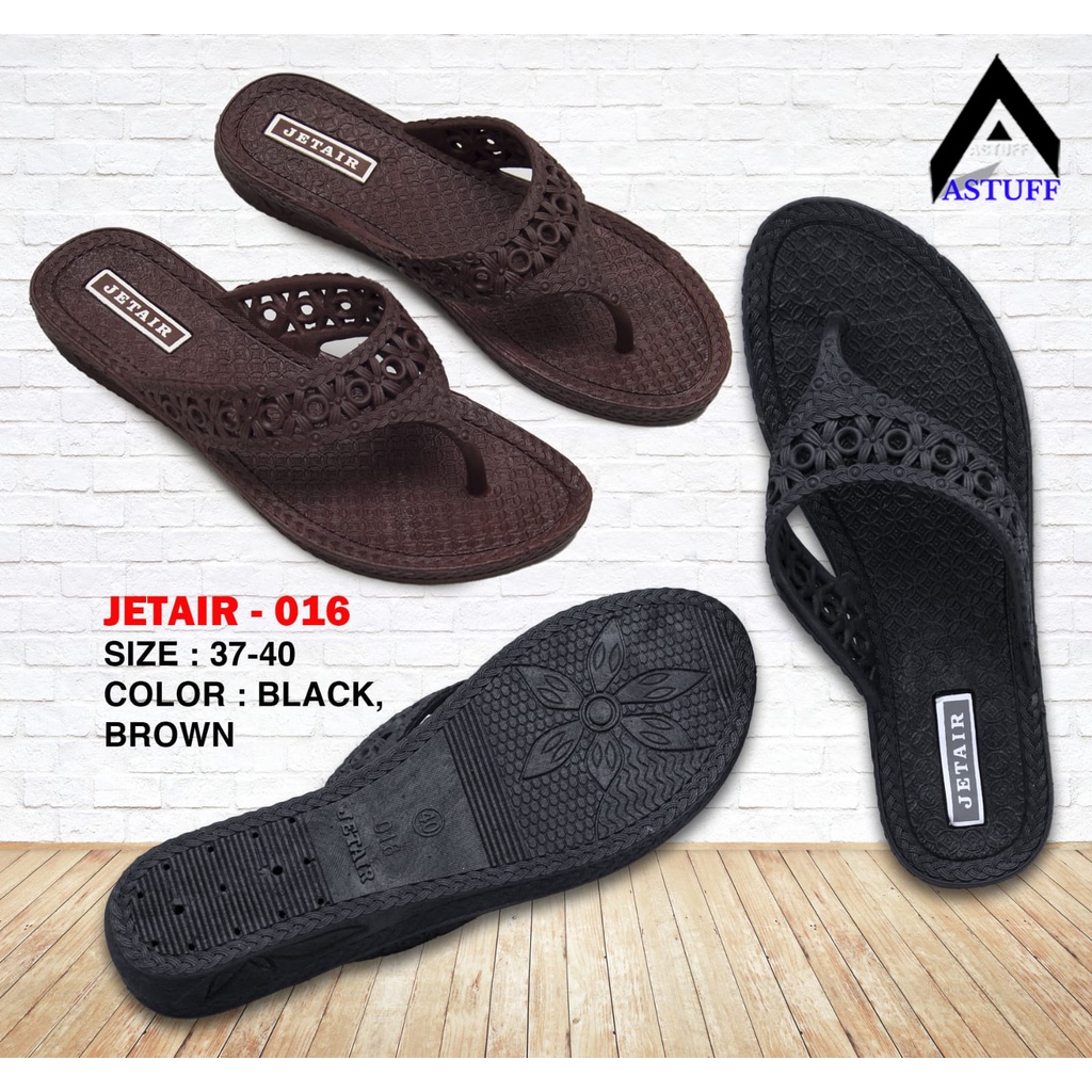 Sandal Japit Wanita merk JET AIR 016 Warna Hitam dan Coklat Size 37-40 / Sandal Karet Wanita - COD Bayar di Tempat